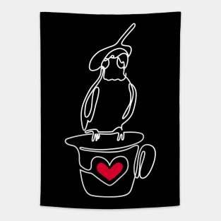 Cockatiel Love Heart One Line Drawing Tapestry