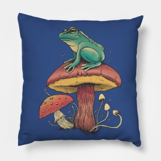 Cottagecore Aesthetic Mushrooms and Frog Pillow