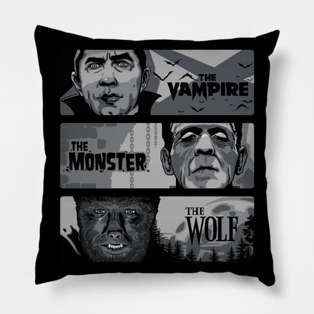 The Vampire The Monster and The Wolf Pillow by Getsousa