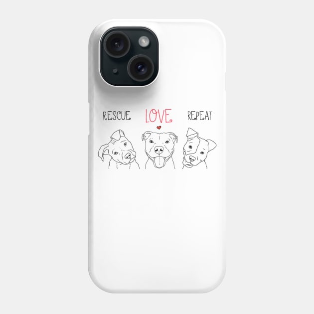Rescue Love Repeat Dog Pit Bull Drawings, Dog Rescue Pittie Phone Case by sockdogs
