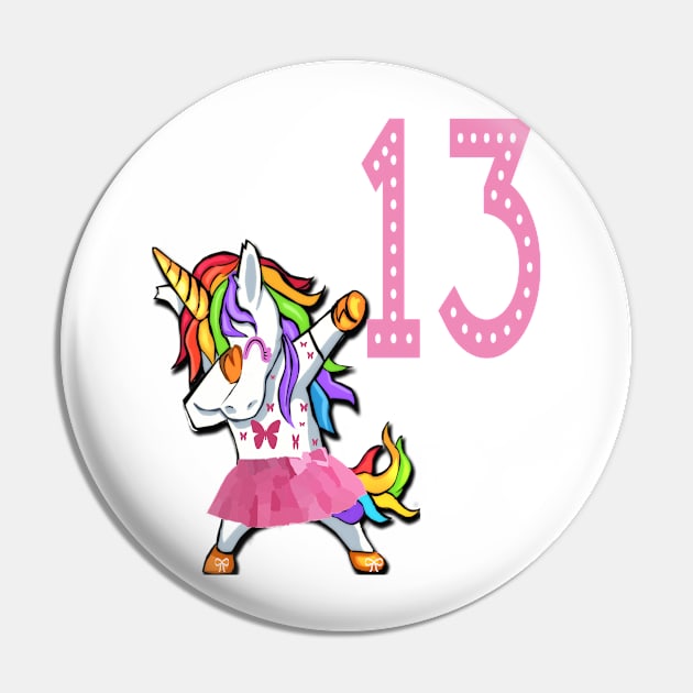 13th Birthday Dabbing Unicorn Birthday Girl for 13 years old Girl Young Woman Lady Pin by familycuteycom