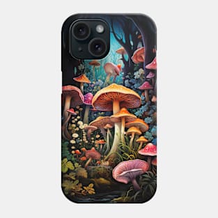 Black Psychedelic Magic Mushrooms Pattern aesthetic Phone Case