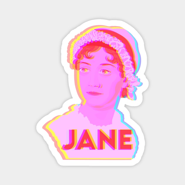 Jane Austen Portrait Neon Magnet by Obstinate and Literate