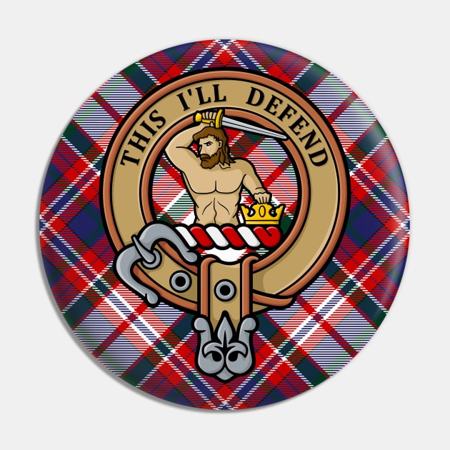 Clan MacFarlane Crest over Dress Tartan Pin by sifis