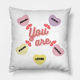 Retro Candy Heart Teacher Valentine's Day You Are Enough Pillow