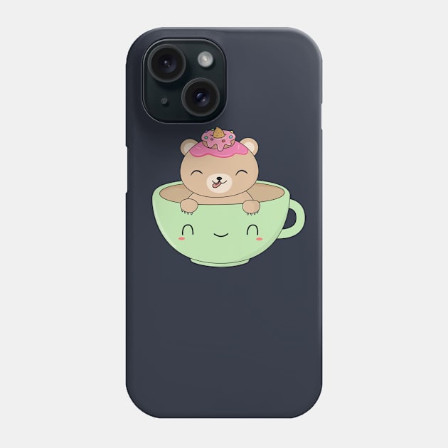 Kawaii Brown Bear Coffee T-Shirt Phone Case by happinessinatee