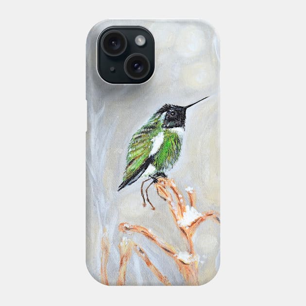 Snow Day Hummingbird Painting Phone Case by ArtbyKirstenSneath