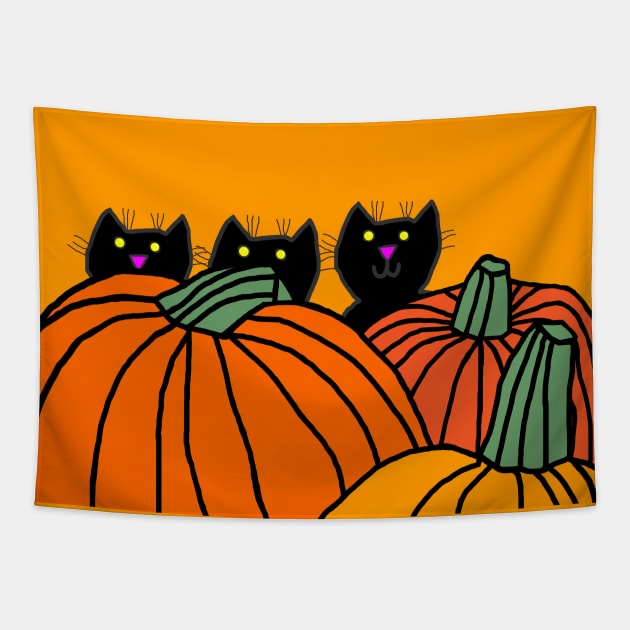 Kittens hiding in the Pumpkin Pile for Halloween Tapestry by ellenhenryart