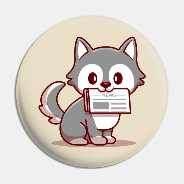 Cute Wolf With Newspaper Pin by Catalyst Labs