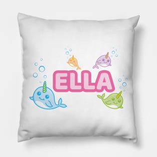 Personalised 'Ella' Narwhal (Sea Unicorn) Design Pillow