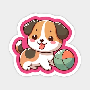 Cute Puppy Playing Ball Magnet