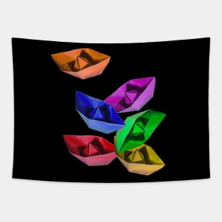 Bunch of colored paper boats Tapestry