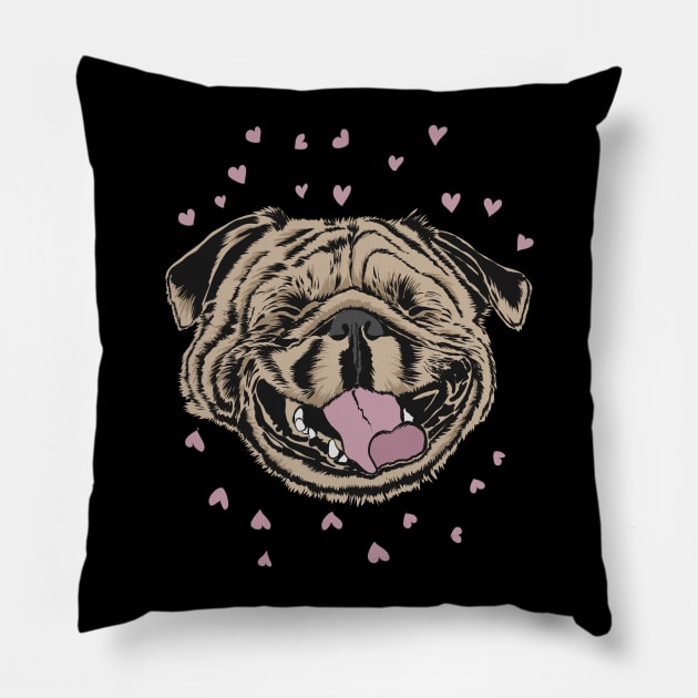 Happy Smiling Pug Pillow by Nartissima