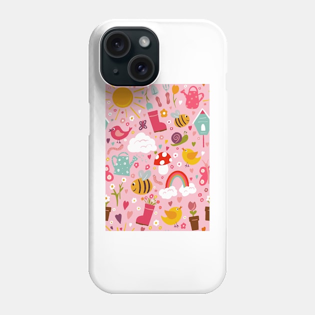 Garden Fun repeat pattern on a pink background Phone Case by NattyDesigns