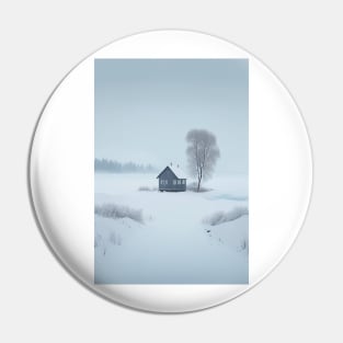 Scandinavian Style Winter Landscape with House and Tree Pin