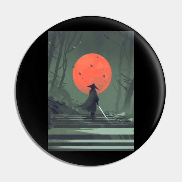 Samurai and red moon Pin by Izdihaarr