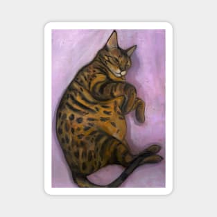 Funny sleeping bengal cat oil painting Magnet