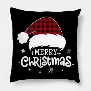 Merry Christmas Buffalo Red Plaid Santa Hat Xmas Holiday Pillow