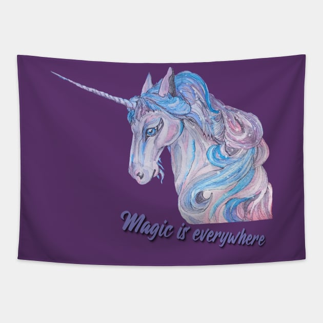 Magic is Everywhere Beautiful Unicorn Tapestry by candimoonart