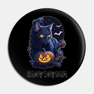 Meowloween Black Cat & Pumpkin - Happy Halloween! Pin