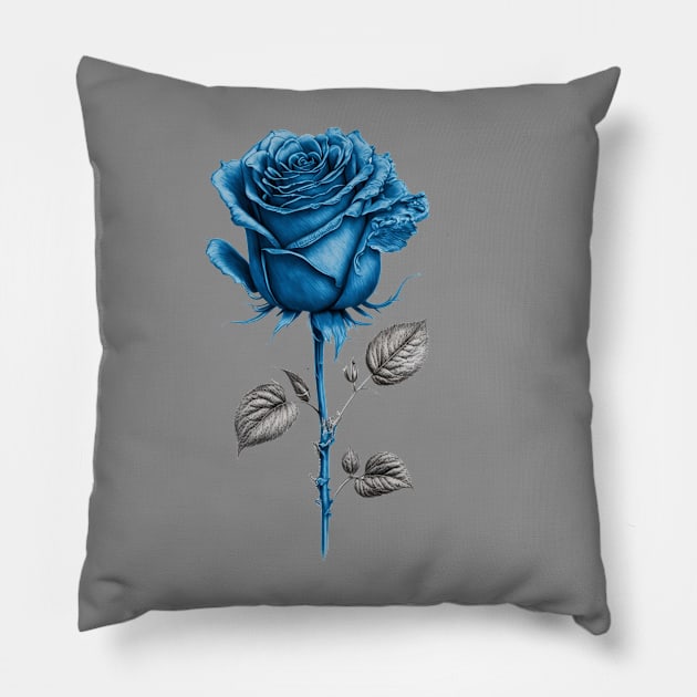 Blue Rose Drawing, Flower Drawing, Gift For Her Pillow by DivShot 