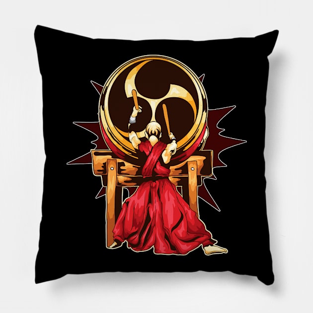 Male Taiko Odaiko Drummer Illustration Pillow by BonnaVida