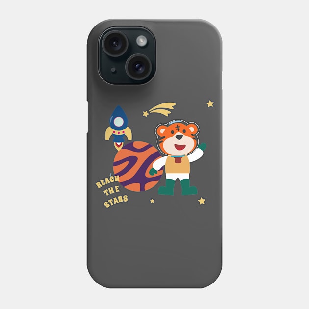 Space tiger or astronaut in a space suit with cartoon style Phone Case by KIDS APPAREL