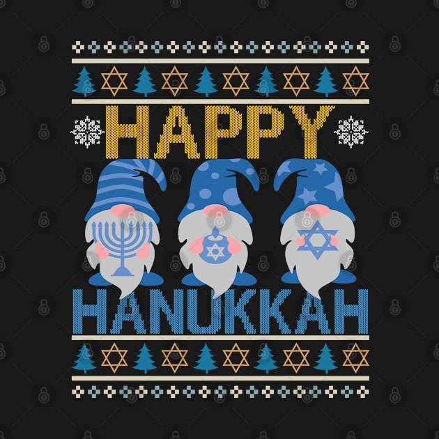 Happy Hanukkah Gnome Gnomies Menorah Pajama Ugly Sweater by Taki