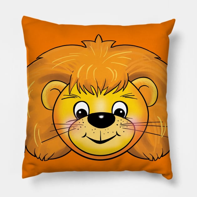 Cute lion, little lion face smiling, Orange-gold manes lion cub smile, happy leo baby, baby shower, beautiful lion gifts for children collection Pillow by sofiartmedia