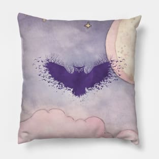 Purple Fairy Tale Owl with Moon and Stars Pillow