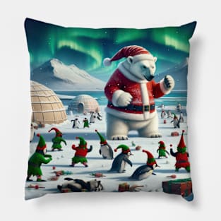 Santa Paws and the Elf Penguins: A Snowball Stramash Pillow