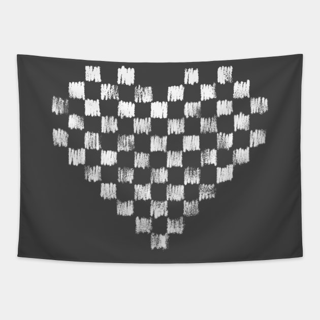 Doodle Heart Check - White Tapestry by Rebelform