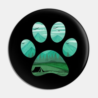 Camping Tent In A Dog Paw On Camping Pin