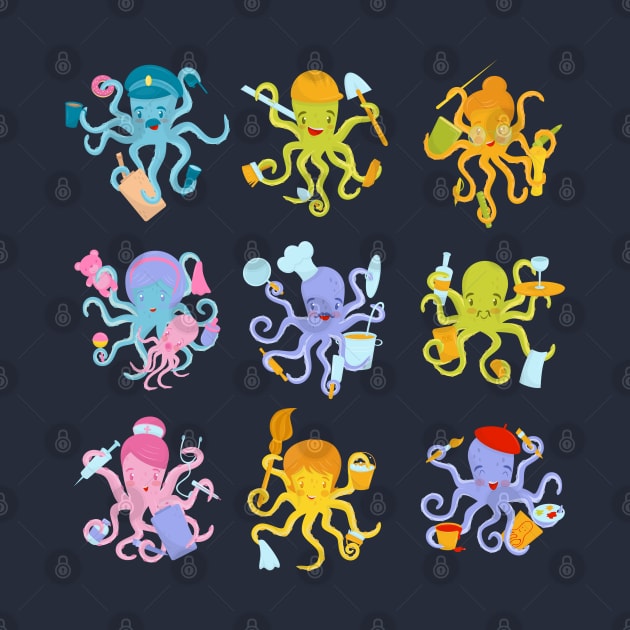 Octopus watercolor collection by Mako Design 