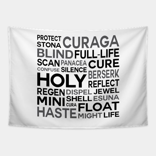 White Magic Spells Word Cloud Final Fantasy IX Version Tapestry by inotyler