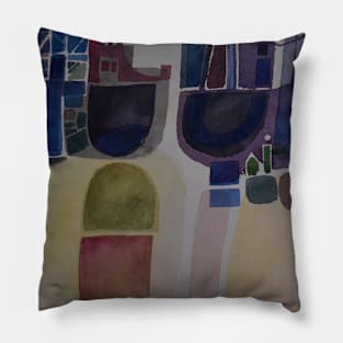 Purple Abstract Boats in Harbour Pillow