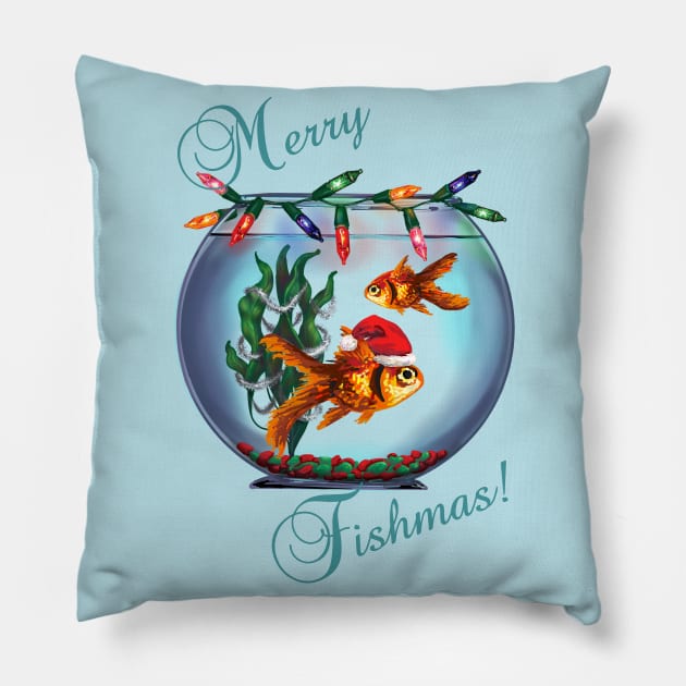 Merry Fishmas! Pillow by ElephantShoe