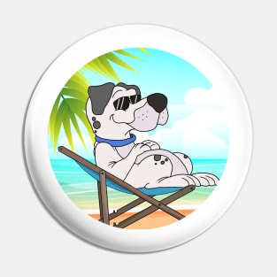 Dog Chilling At Beach With Sunset Comic Style Pin