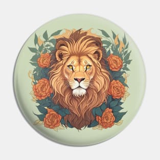 Lion head with flowers Pin