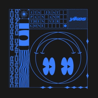 Blue smiley face rave glitch print T-Shirt