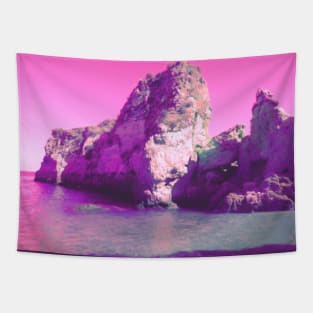 Magenta rocky Portuguese beach - fantasy edit of nature photography Tapestry