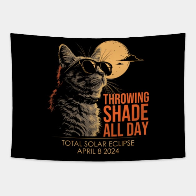 Throwing Shade All Day Total Solar Eclipse Cat Tapestry by GreenCraft