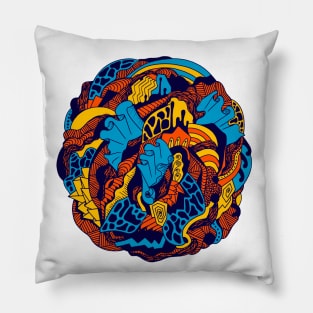 Orange Blue Abstract Wave of Thoughts No 1 Pillow