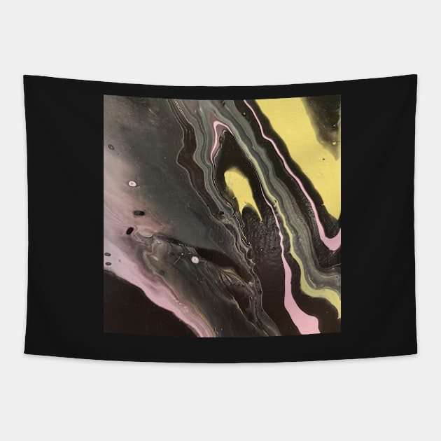 Black, yellow and pink acrylic pour Tapestry by Kim-Pratt