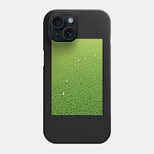 Herd of storks seeking for food on green meadow Phone Case