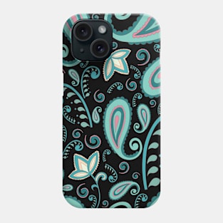 Bright Coral Green Paisley Midnight Black Phone Case