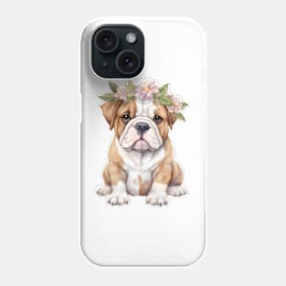 Watercolor Bulldog with Head Wreath Phone Case