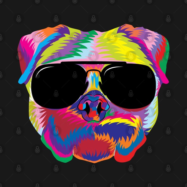 Psychedelic Pug Dog Face with Sunglasses by phoxydesign