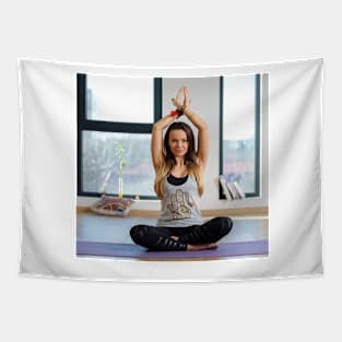 Woman in various yoga postures Tapestry