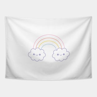 Pastel Happy Rainbow Clouds Lineart Tapestry